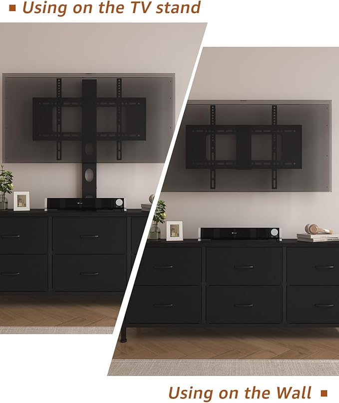 TV Stand with Mount, Fabric Dresser with 6 Drawers for 32/45/55/60/65/75 inch TVs, Black Dresser Entertainment Center, Modern Media TV Console Table