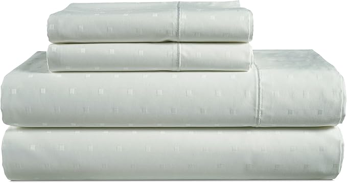 100% Egyptian Cotton Sheet Set Queen Size – Silky Sateen Weave Queen Sheet Set for Winter Sleep Comfort, 15" Snug Fit Deep Pocket, Breathable Hotel-Quality Soft Luxury You Can Feel - Swiss Dot Mineral