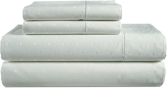 100% Egyptian Cotton Sheet Set Queen Size – Silky Sateen Weave Queen Sheet Set for Winter Sleep Comfort, 15" Snug Fit Deep Pocket, Breathable Hotel-Quality Soft Luxury You Can Feel - Swiss Dot Mineral