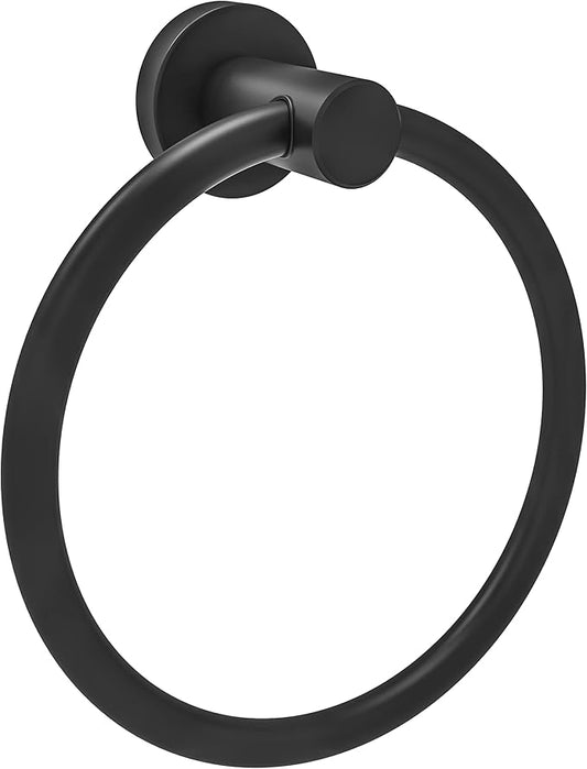 Matte Black Towel Ring, Hand Towel Holder for Bathroom Kitchen Modern Rounded Base Wall Mount SUS304 Stainless Steel
