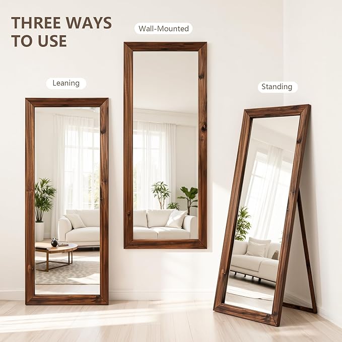 Yumyolk Full Length Mirror Large 72"x32" Floor Standing Mirror for Bedroom Living Room Hanging Wall-Mounted Brown