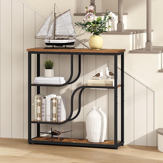 HOOBRO 29.5" Console Table, 5-Tier Sofa Table, Behind Couch Table with Storage Shelves, Narrow Entryway Table for Hallway, Living Rooms, Entryway, Rustic Brown and Black BF69XG01