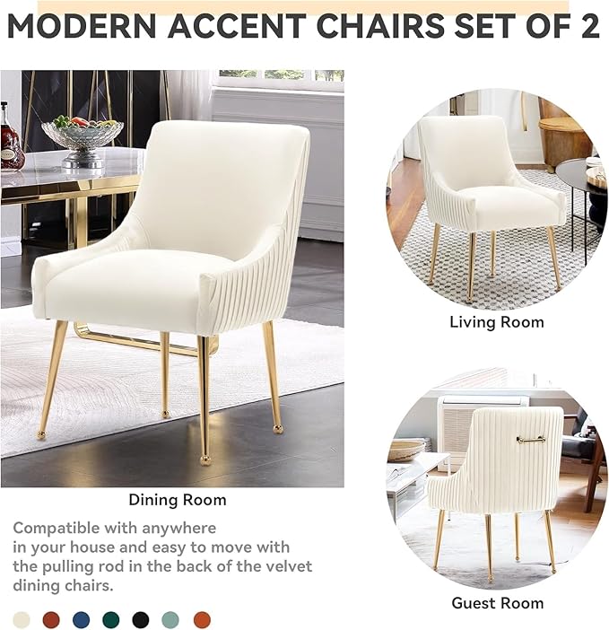 Dining Chairs, Accent Chairs Set of 4, Modern Upholstered Kitchen Dining Room Chairs with Gold Legs, Fabric Tufted Velvet Living Room Chairs for Reception Room Bedroom Guest Room (Beige)