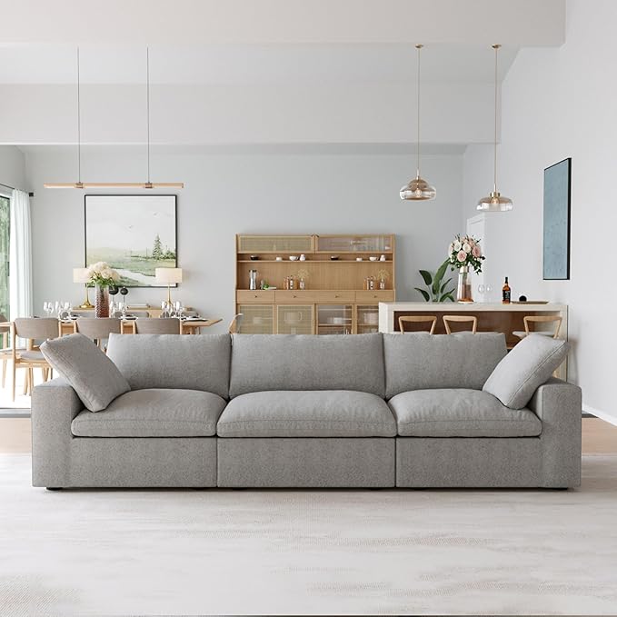 JACH Modular Sectional Couch for Living Room, Modern Convertible Couches, 3 Seats Soft Cloud Couch, Cushion Covers Removable, Modular Sectional Sofas for Living Room Apartment, (Grey)