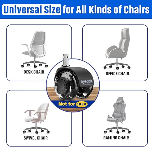 Office Chair Wheels 2" Desk Chair Caster Wheels Smooth Roller Style Quiet for Carpet and Hardwood Floors Universal Fit 11x22 mm Set of 5 Black