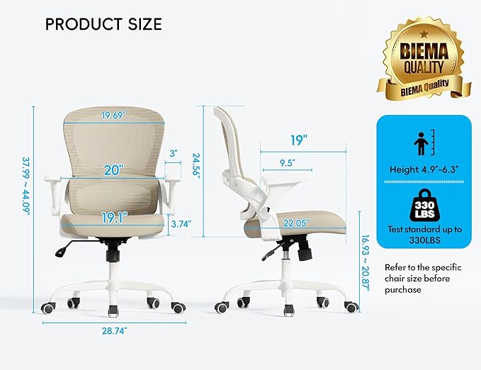 TRALT Office Chair - Ergonomic Office Chair with Back Support, Home Office Desk Chairs, Comfy Desk Chair, Computer Chair, 330lbs Wide Seat Big and Tall Office Chairs for Office Workers (Beige)