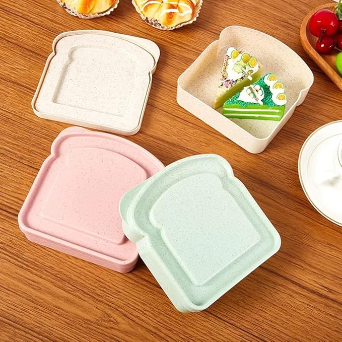NADUSEP Sandwich Containers, 2 Pcs Sandwich Box Food Storage Toast Shape Holder Plastic for Lunch, Sandwich Keeper for Adults Prep Microwave (White Grey)