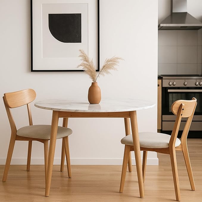 Solid Wood Dining Chair,FAS-Grade North American Oak, Ergonomic Curved Backrest & Pear White Thick Upholstered Seats,Oak Padded Dining Chair for Heavy People,Easy Assembly,400 lb Capacity