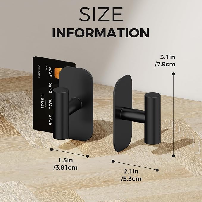 Adhesive Towel Hooks for Shower,Waterproof Heavy Duty Bathroom Hooks,Wall Mounted Sticky Hangers for Coats/Aprons/Robes,No Drilling(Black,4 Pack)