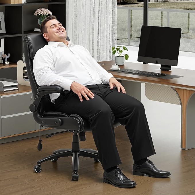 Heavy Duty High-Back Office Chair, Ergonomic Home Computer Chair with Lumbar Support & Tilt Lock, Big and Tall Executive Office Chairs for Work, Black