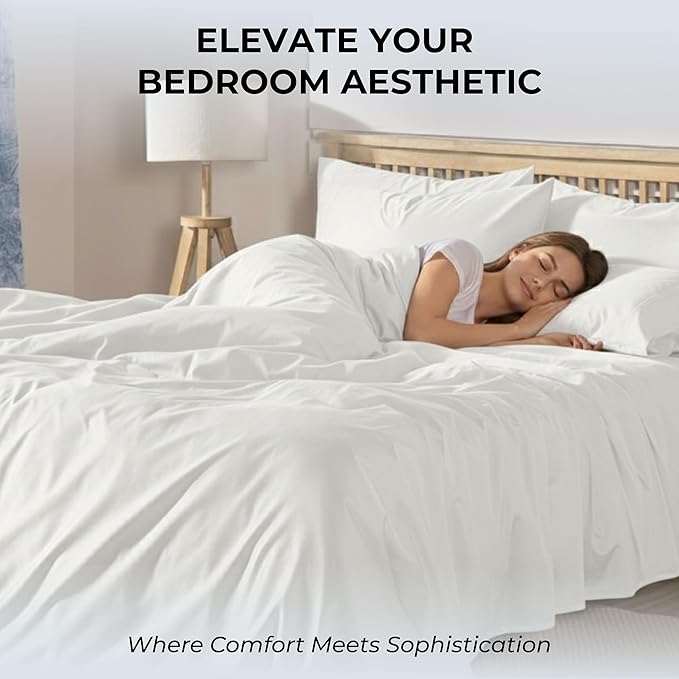 100% Natural Cotton Bed Sheets | 500 TC Single-Ply Sateen Weave Cal King Sheet Set | Breathable & Hypoallergenic Solid 4-Piece Bedding with Deep Pocket Fitted, Flat, Pillowcase | White