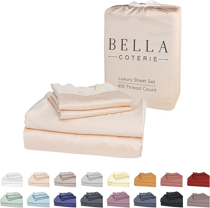 Bella Coterie Luxury Bamboo Viscose 34” Split Top King Size Sheet Set | 1 Fitted Sheet for Sleep Number & Adjustable Beds | 100% Organically Grown | Cooling & Soft | 18” Deep Pocket [Champagne]