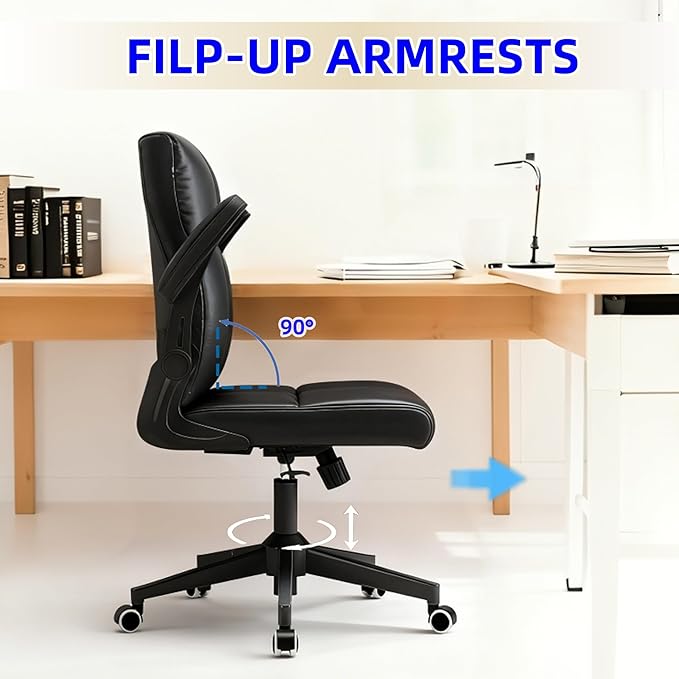 Computer Chair,Ergonomic Home Office Desk Chair with Space Saving Flip-Up Arms, 360° Swivel & Reclining Back, High-Back Executive Chair in Soft Faux Leather Chair Multi-Angle from 90° to 135°（Gray）
