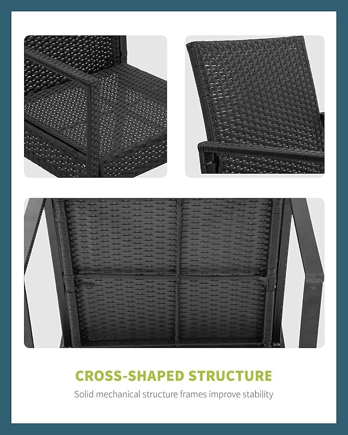 FDW 3 Pieces Outdoor Patio Furniture Wicker Bistro Rattan Chair Conversation Sets for Yard Lawn Balcony Poolside Backyard,Black