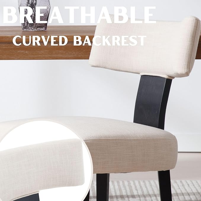 Linen Dining Chairs Set of 2 Modern Dining Chair with Black Wood Legs, Upholstered Dining Chairs for Dining Room, Kitchen, Vanity, Living Room, Beige