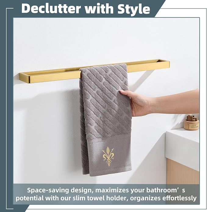 APLusee 22.8" Bathroom Towel Bar, 304 Stainless Steel Wall Mounted Towel Holder, Brushed Gold Towel Rack for Bathroom Kitchen, Modern Heavy Duty Design
