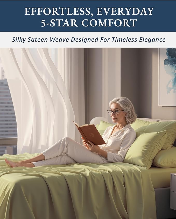 100% Egyptian Cotton King Size Sheets Set – Silky Sateen Weave for Winter Sleep Comfort, Buttery Soft & Durable Christmas Sheets King Size, Snug Fit 15" Deep Pocket, Hotel Comfort at Home - Mineral