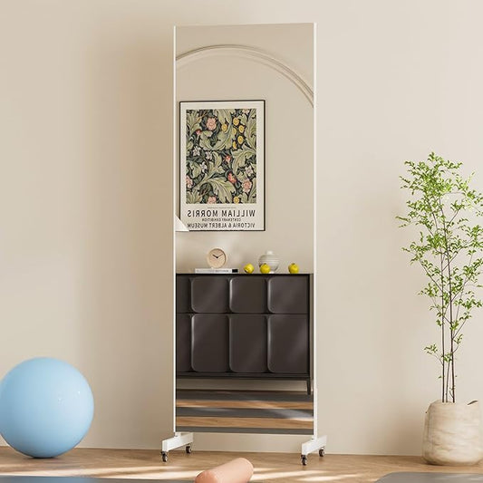 brisafe 67"x24" Ultra-Light Mobile Floor Mirror with 360° Wheels, 0.04mm Shatterproof Nano Film for Home Gym/Yoga/Dance Studio & Commercial Use | 60% Insurance Savings | White