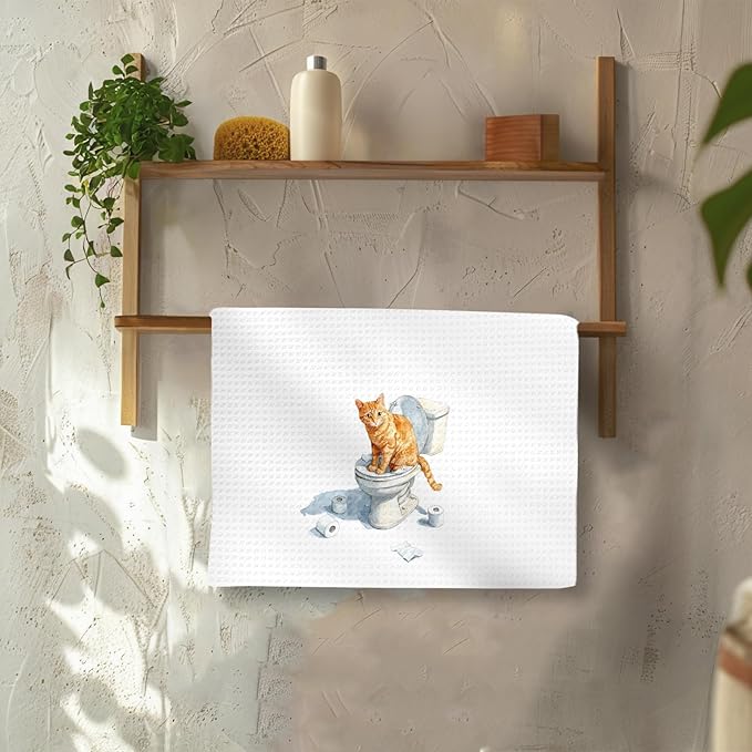 Funny Orange Cat Bathroom Hand Towels, Gifts for Orange Cat Owners Lovers Women Men, Cute Kitten Kitty Decor for Bathrooms,Funny Pet Lovers Toilet Hand Towels for Bathroom Washroom,16x24In