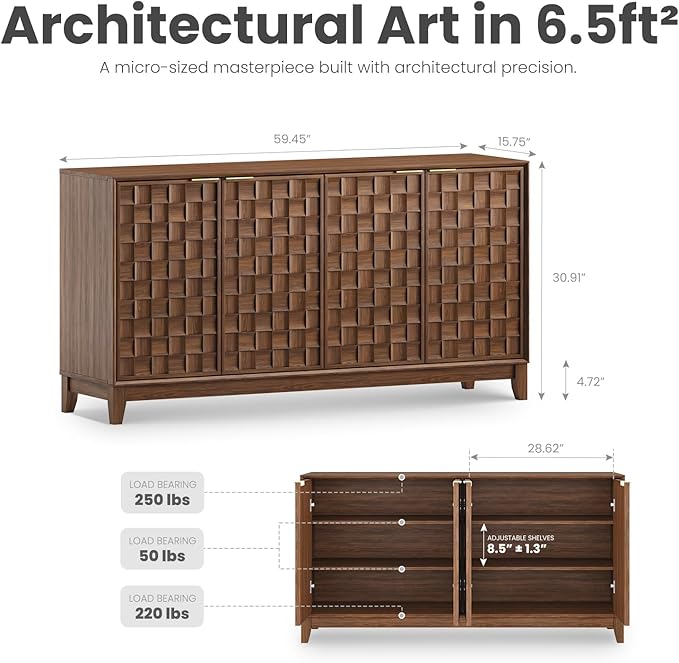 COLAMY Modern Sideboard Buffet Cabinet with Storage, Adjustable Shelves & Anti-Tip Kit, Doors with Gold Handles, Sturdy Engineered Wood Buffet Table for Dining Room, Living Room, or Entryway