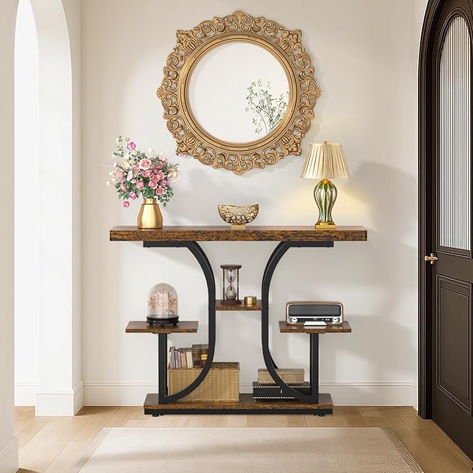 XCSOURCE Console Table, 42.5" Entryway Table with Storage Shelf, 5-Tier Sofa Table Behind Couch, Hallway Accent Tables for Living Room, Entrance, Foyer, Rustic Brown