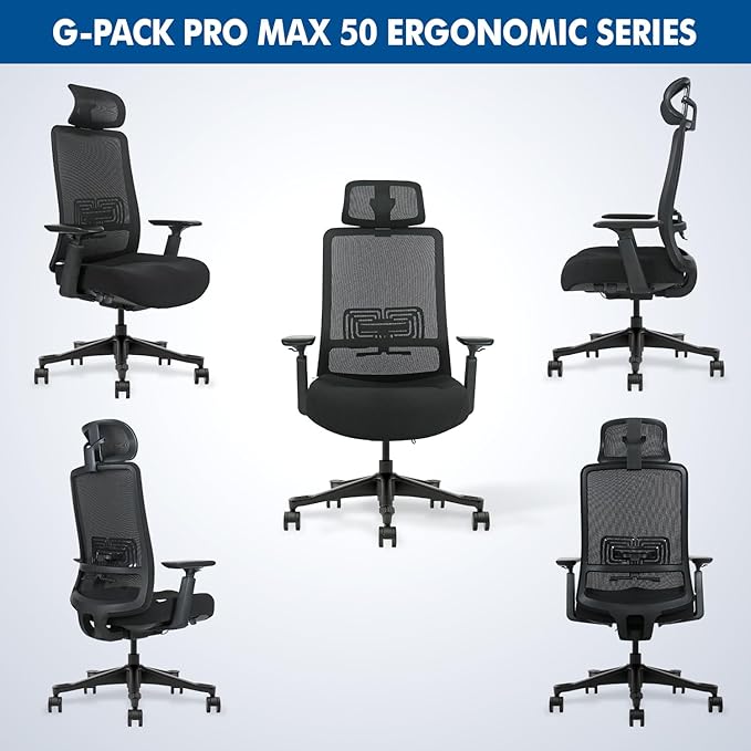 Mesh Office Chair with Headrest – Ergonomic Office Chair with Lumbar Support, Adjustable 3D Arms & Soft Seat – Holds Up to 330lbs (Black)