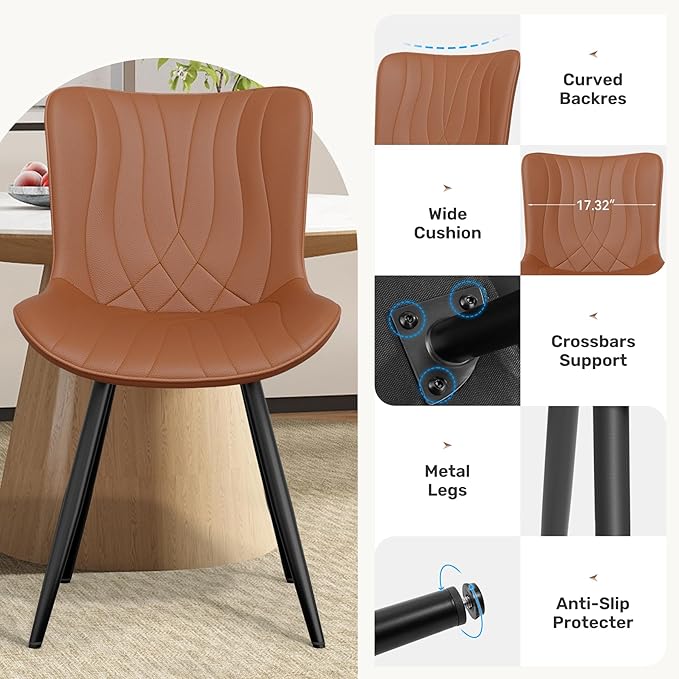Dining Chair Set of 4 PU Leather Dining Room Chairs Upholstered Comfy Dining Chairs Modern Kitchen Armless Side Chair with Sturdy Metal Legs,Umber