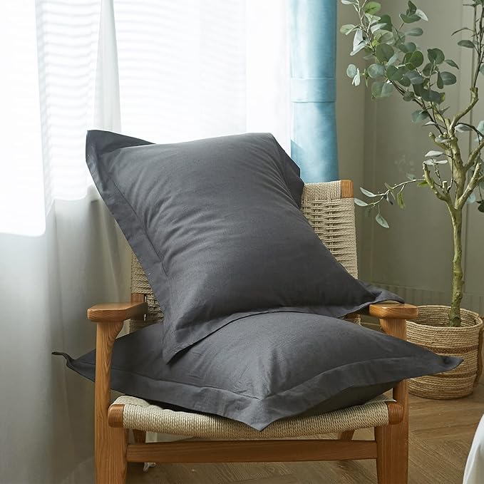 Simple&Opulence French Linen Duvet Cover Set 68" x 86"- 2 Pieces (1 Comforter Cover,1 Pillowcase)- Natural Flax Cotton Blend-Solid Color Breathable Farmhouse Bedding-Charcoal Grey, Twin
