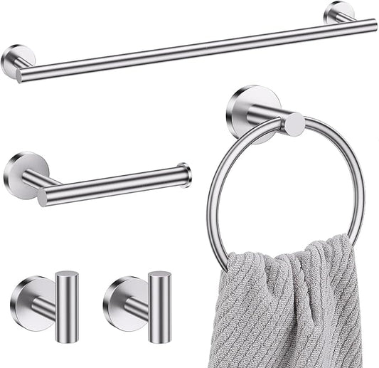 Lairuier 5 Pieces Brushed Nickel Bathroom Accessories Set, 23.6 Inch Bath Towel Bar Set, SUS304 Stainless Steel Bathroom Hardware Set Round Toilet Paper Holder Set Wall Mounted