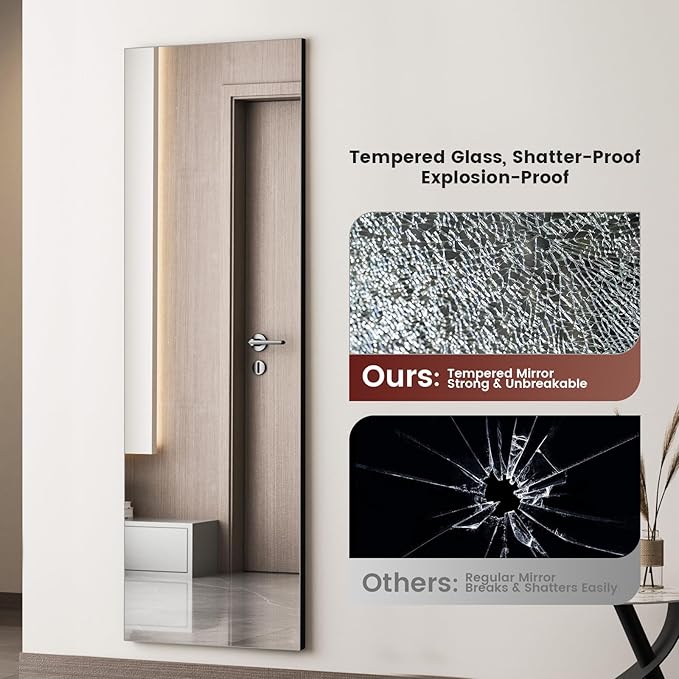Kosmonia 71x28 Frameless Full Length Silver Coating Mirror w/Distortion Free, HD Reflection &Anti Desilvering, Tempered Glass & Shatter Proof Film Doubling Safety, Easy Setup w/Stand, Wall/Standing