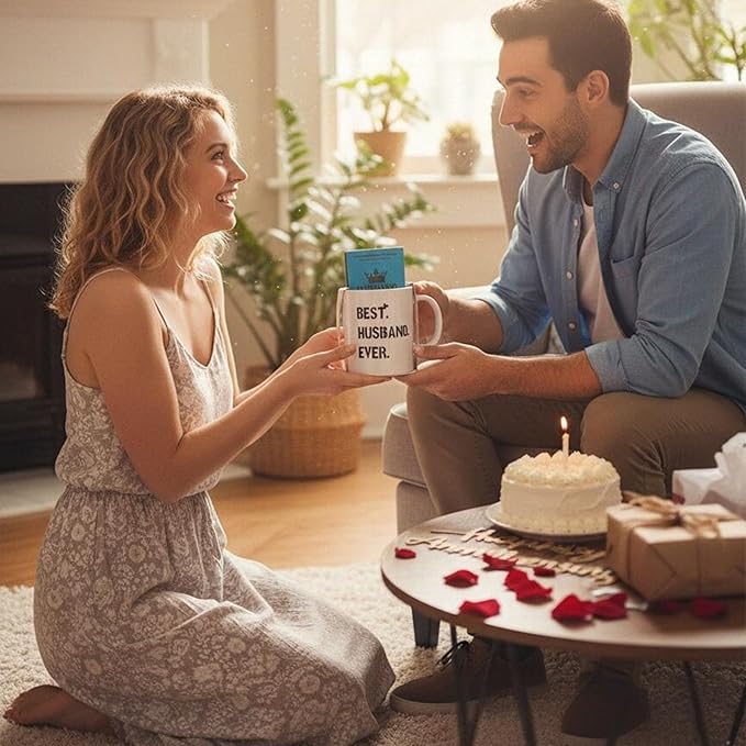 Gifts for Husband Porcelain Coffee Mugs and English Breakfast Tea Set Reusable Large Ceramic Cups Funny Mug as Birthday Anniversary Day Best Gift for Men