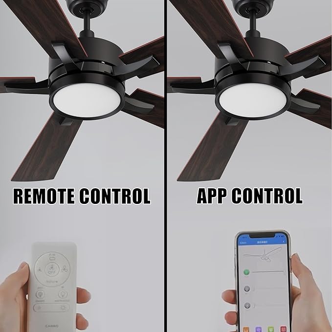 CEME 52" Ceiling Fan with Light and Remote, 10 Speeds Reversible DC Motor Outdoor Ceiling Fan, 3 Light Colors Dimmable, Compatible with Alexa, Siri & Google Home, Dark Walnut & Reddish brown