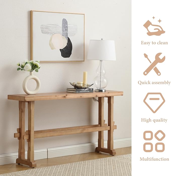 Kmax Narrow Entryway Table, 59 inchs Wood Farmhouse Console Table Boho Hallway Table Rustic Couch Table Behind Sofa for Outdoor Entrance Living Room Bedroom- Natural Color