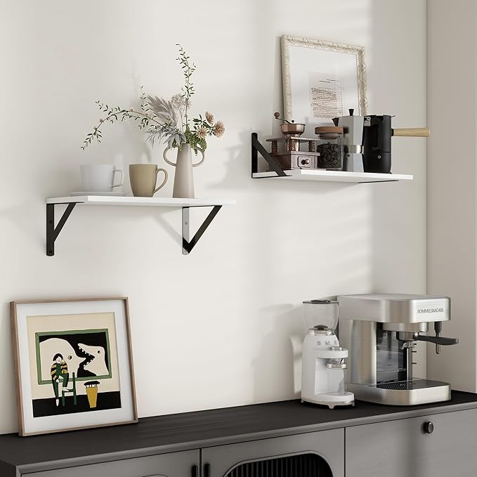 Axeman White Floating Shelves for Wall, 16W x 8D Floating Shelves Set of 2, 8'' Deep Wall Shelves for Bookshelf Living Room Bedroom Home Office Bathroom