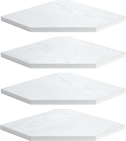 Fun Memories Corner Shelf Wall Mount, Floating Corner Shelves, Set of 4 Corner Wall Shelf Organizer, Rustic Wood Wall Storage Display Shelves for Living Room Bedroom Bathroom Kitchen, Rustic White