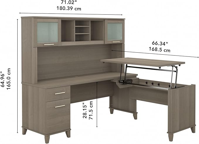 Bush Furniture Somerset 72W 3 Position Sit to Stand L Shaped Desk with Hutch in Ash Gray | Adjustable Height Table for Home Office