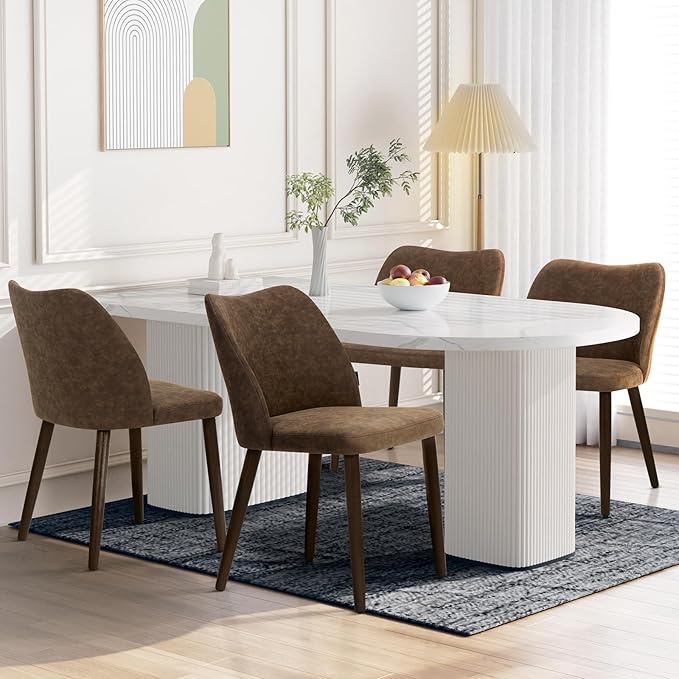 Wooden Dining Chairs Set of 4, Upholstered Kitchen Dining Room Chair, Modern Fabric Farmhouse Dinner Chair for Restaurant & Cafe, Dark Brown