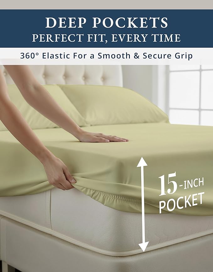 100% Egyptian Cotton King Size Sheets Set – Silky Sateen Weave for Winter Sleep Comfort, Buttery Soft & Durable Christmas Sheets King Size, Snug Fit 15" Deep Pocket, Hotel Comfort at Home - Mineral