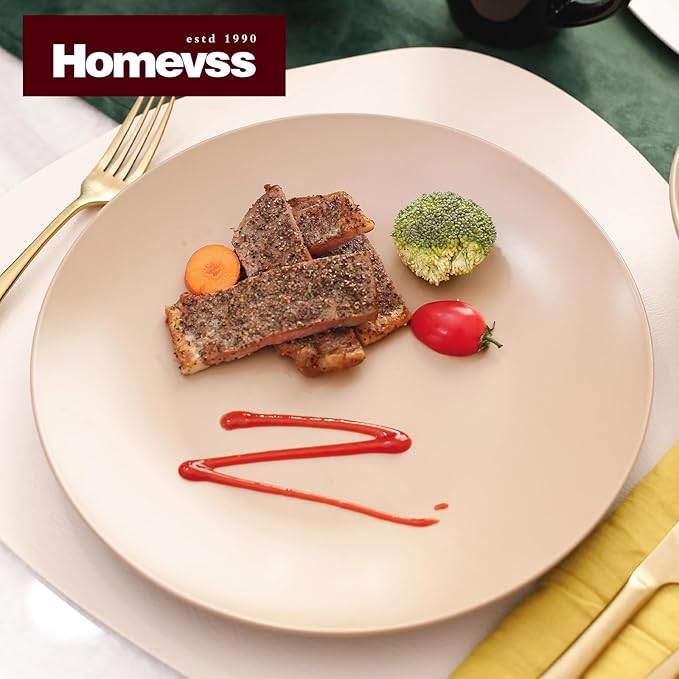 Stoneware Two-Tone Colors Life 12pc Dinner Set， Outside Shiny Black + Inside Matte Glaze Warm Beige