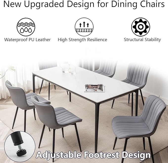 Leather Dining Chairs Set of 4, Upholstered Dining Room Chairs with Metal Legs, Modern Dining Chair for Dining Room, Kitchen (Grey)