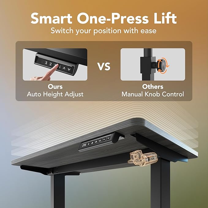 HUANUO 55" x 28" Electric Standing Desk Adjustable Height, 4 Memory Height Settings, Headphone Hook, Cable Manager, Sit Stand Up Desk for Home Office & Computer Workstation, Grey