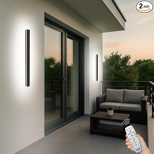 Outdoor Wall Lights Set of 2, 47.24 Inch Waterproof Linear Led Modern Wall Sconce, 3CCT Color Selectable Exterior Lights with Remote Dimming Lighting Fixture Acrylic Anti Rust