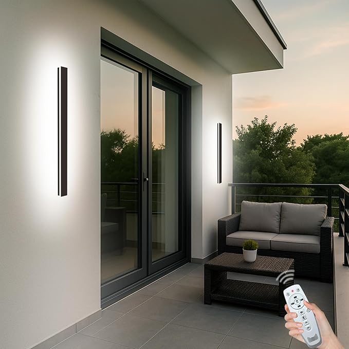 39 Inch Modern Outdoor Wall Lights, 3CCT Dimmable Outdoor Wall Sconce with Remote Control, IP65 Waterproof LED Long Exterior Linear Wall Light for House Garage(2 Pack)