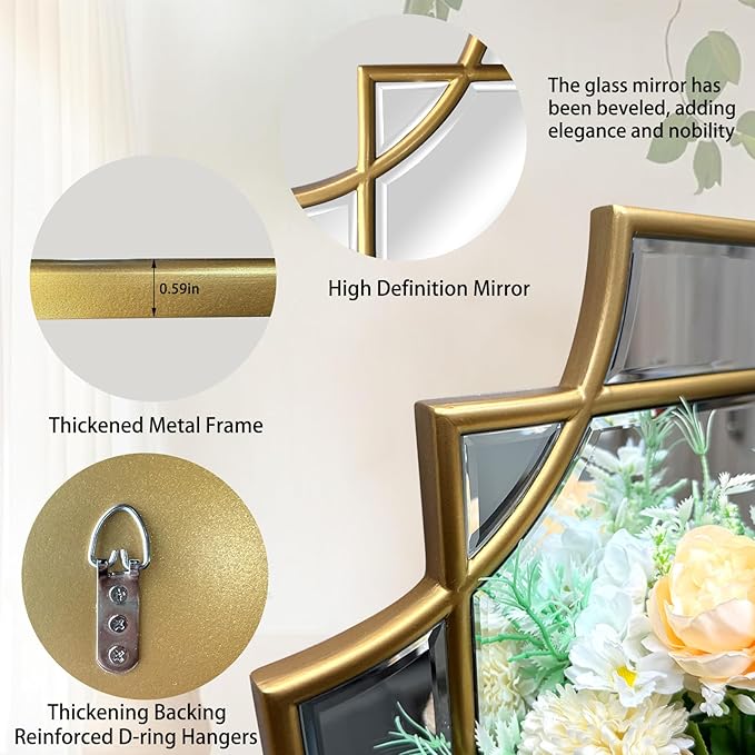 Large Gold Rectangle Mirror, 48"x31.6" Bathroom Mirrors for Over Sink, Modern Beveled Mirror Decorative, Elegant Oblong Wall Mirrors for Living Room Bedroom Fireplace Entryway Hallway