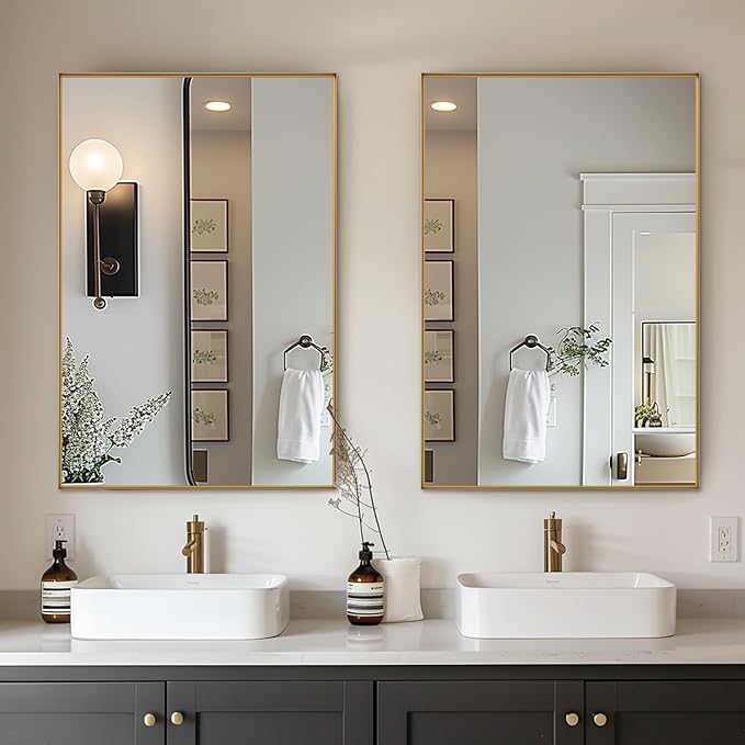 Wall Mirror 24" x 36" for Bathroom Modern Gold Deep Frame Mirror for Wall Decorative Horizontal or Vertical Wall Mounted Mirror for Bedroom Living Room Entryway Wall Decor