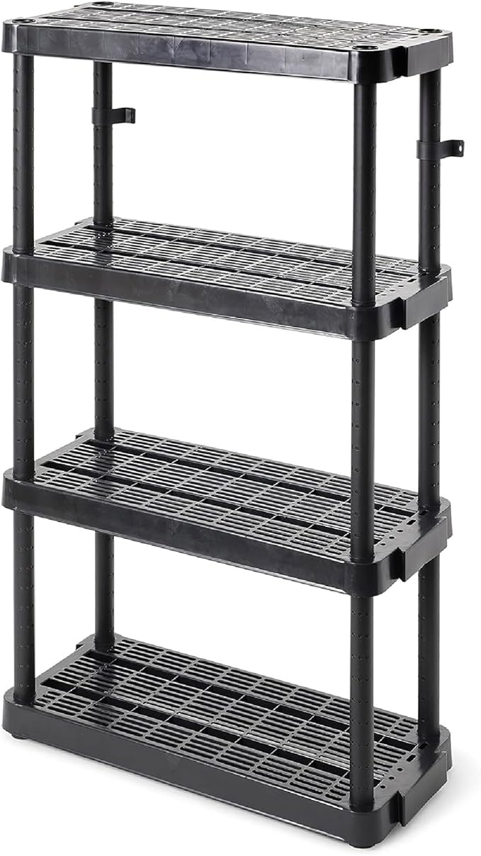 Gracious Living 4-Tier Medium-Duty Home and Garage Storage Organizer Shelves, 54.5" H x 32.0" W x 14.0" D, Black