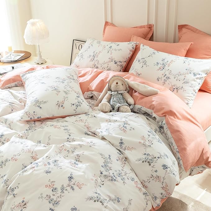 King Comforter Set Floral Soft Cute Floral Bedding Comforter Sets Garden Style Red Flower Print Botanical Flowers Comforter Set King for All Seasons 1 Comforter and 2 Pillowcases