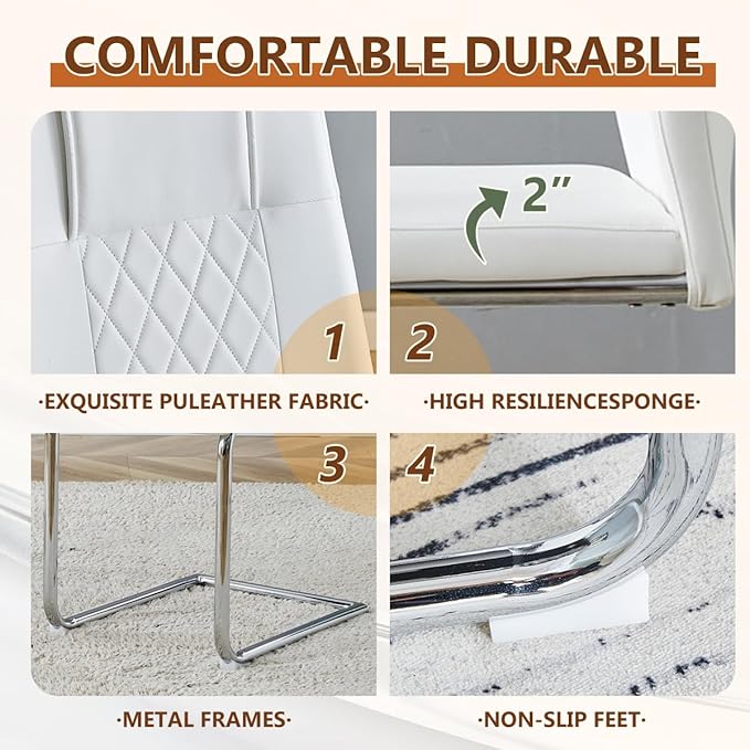 63'' Glass Dining Table Set for 6, Kitchen Table Chairs Set of 6, Clear Glass Dining Table with Black unique design Leg and Silver Metal Base, 6 PU Dining Chairs with Metal Legs, Living Room, Kitchen.