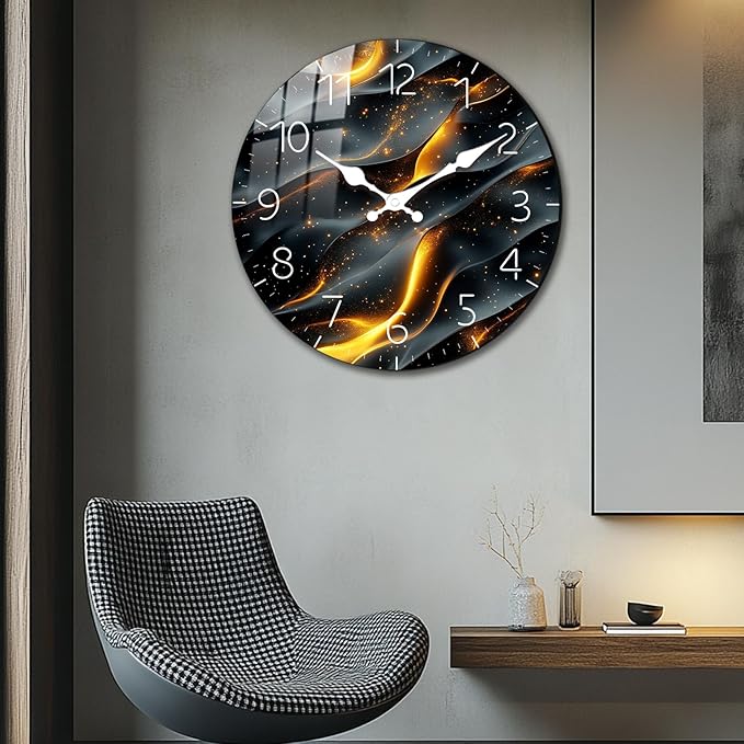 Contemporary Marble Textured Wooden Wall Clock for Living Room 14 Inch Battery Operated Wall-Clock for Kitchen, Bedroom