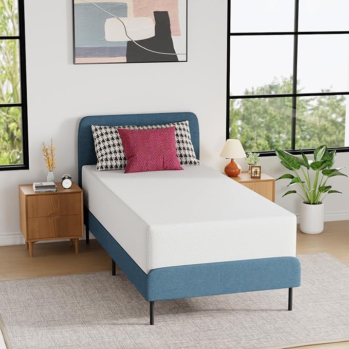 FDW | 12 Inch Twin XL Mattress | Medium Firm | Gel Memory Foam Mattress | White | Bed in a Box, CertiPUR-US Certified | Pressure Relief, Cooling Ventilated Foam | Washable Removable Cover